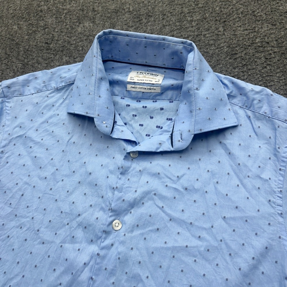 T.M. Lewin Dress Shirt Mens 15 1/2 33‎ Blue Super Fitted Long Sleeve Cotton